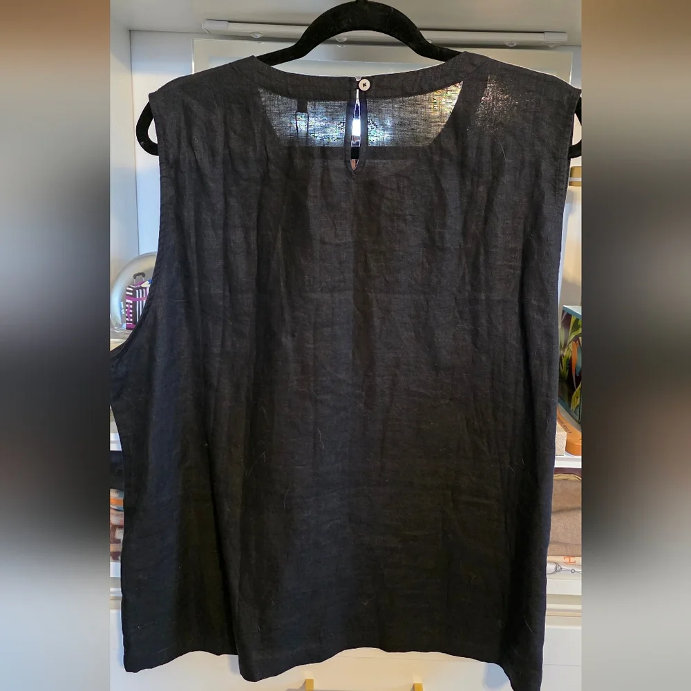 Quince Elegant Black Linen Sleeveless Blouse Extra Large - Picture 3 of 3